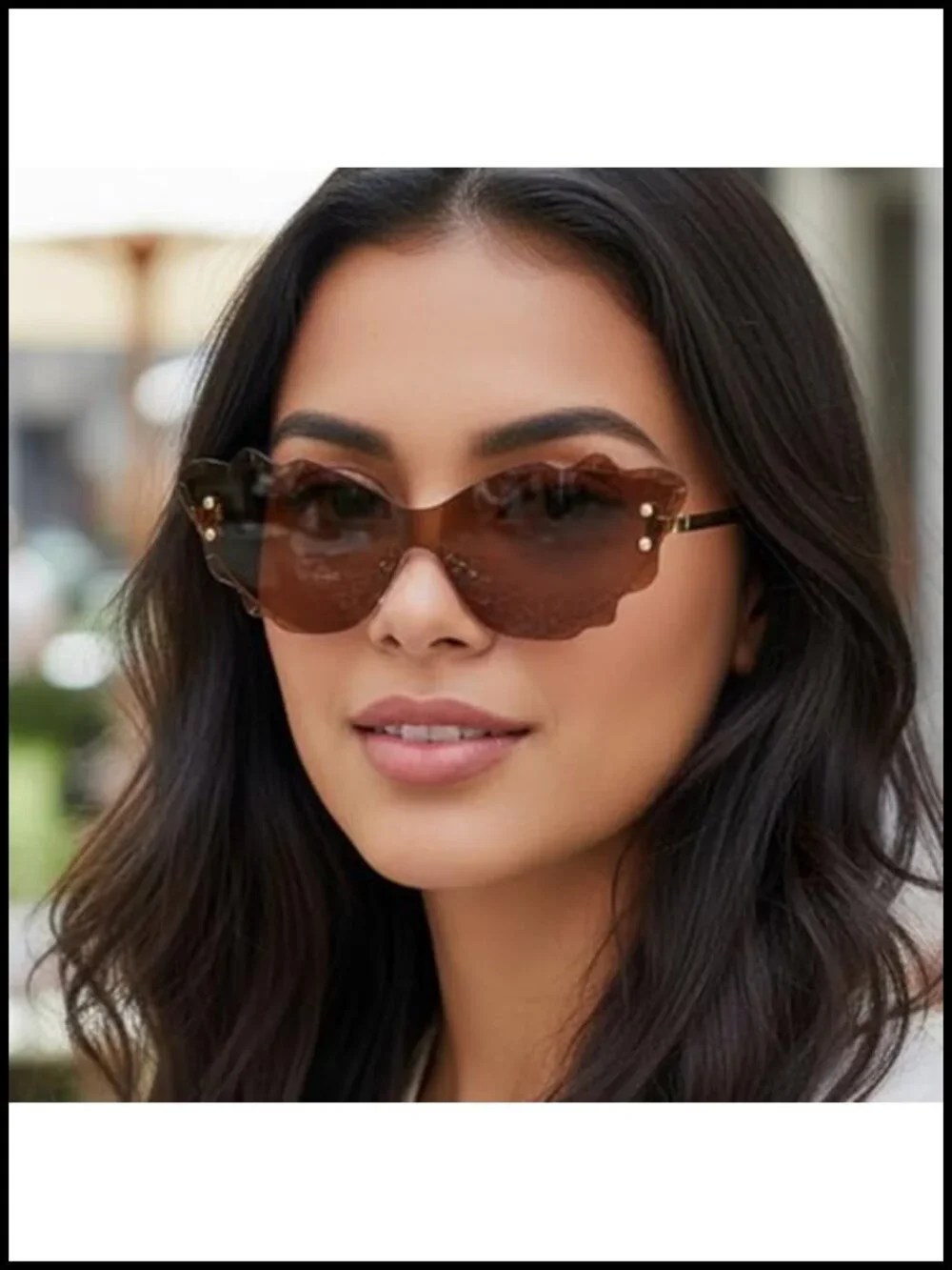 Rimless Cat Eye Sunglasses UV400 Metal Frame Trendy Shades Outdoor Travel